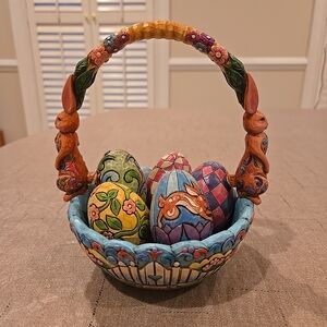 Jim Shore 2006 Easter Basket w/ 5 Eggs. Original Box